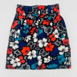 French Connection Floral Pleated Skirt Black Red Blue Size 2